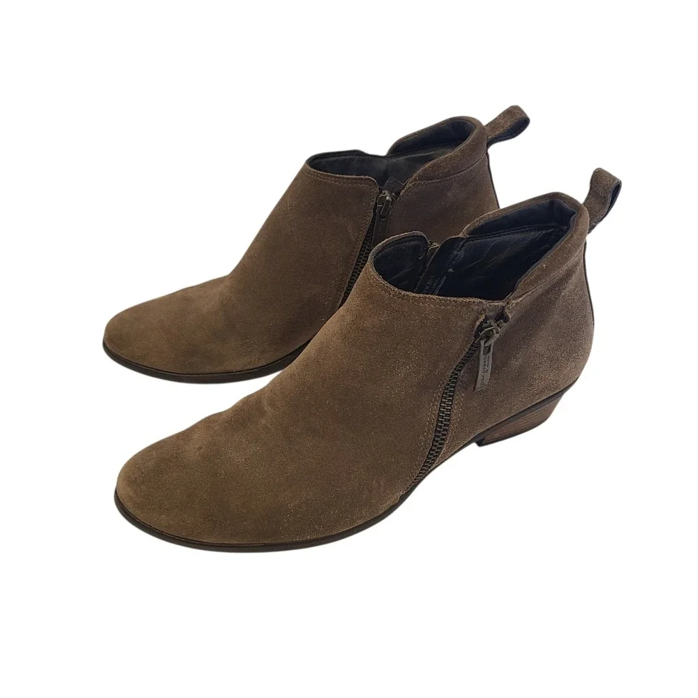 Paul Green Womens Brown Suede Ankle Boots Side Zip Stacked Heel Size 6.5 UK 9 US